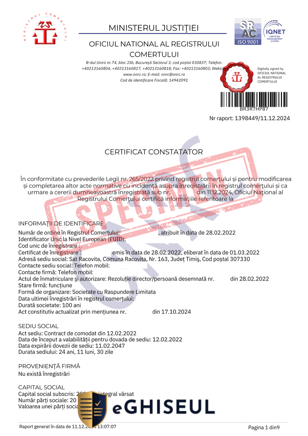 Certificat Constatator Persoană Fizică