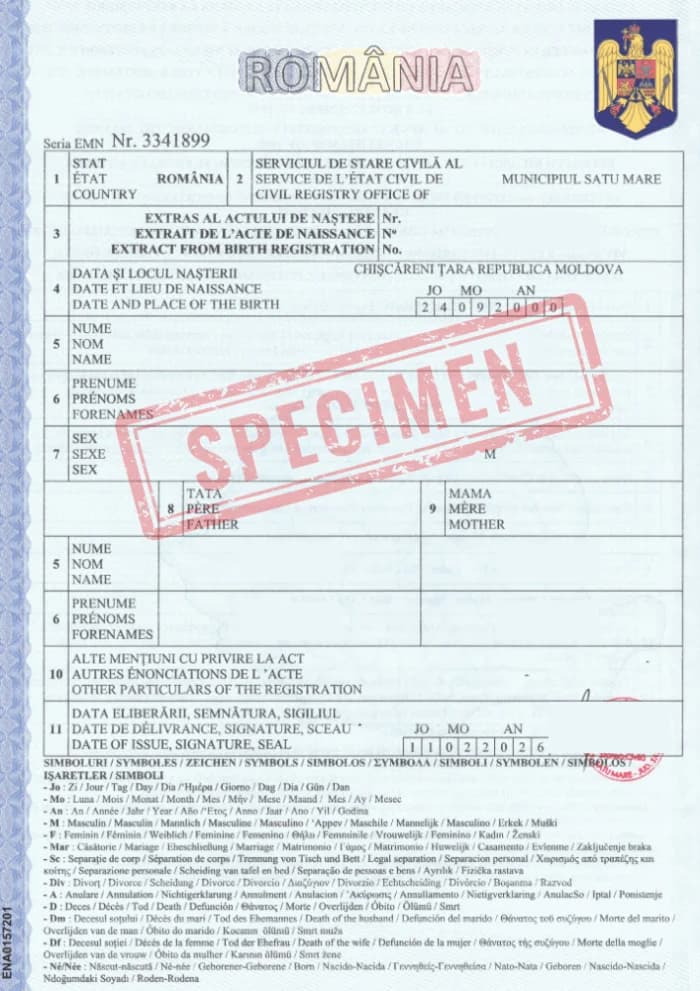 Extras Multilingv Certificat Naștere